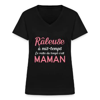 Maman râleuse - T-shirt col V Femme - noir - Devant - Lela (165cm)