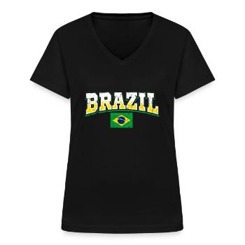 Brésil Fan - T-shirt col V Femme - noir - Devant - Lela (165cm)