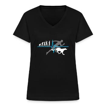 Canicross Herzlinie Joggen Evolution Hund - Frauen-T-Shirt mit V-Ausschnitt - Schwarz - Vorne - Lela (165cm)
