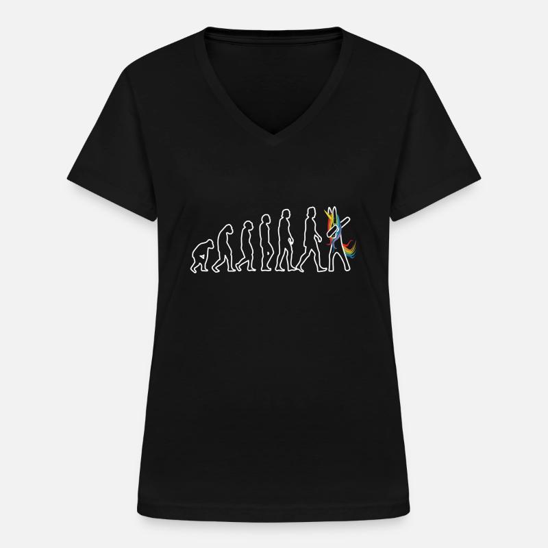 Evolution licorne dabbing - T-shirt col V Femme - noir