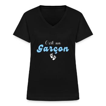 C'est un garçon-annonce grossesse - T-shirt col V Femme - noir - Devant - Lela (165cm)