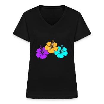 hibiscus - T-shirt col V Femme - noir - Devant - Lela (165cm)