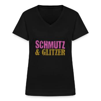 Muddy run shirt mud Schmutz Glitzer Lauf Frauen - Frauen-T-Shirt mit V-Ausschnitt - Schwarz - Vorne - Lela (165cm)