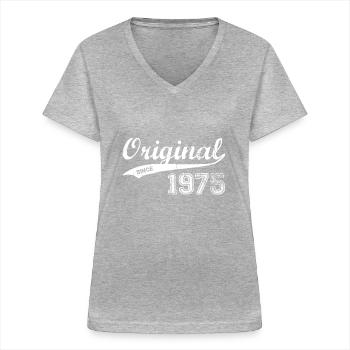 1975 - Frauen-T-Shirt mit V-Ausschnitt - Grau meliert - Vorne - Lela (165cm)
