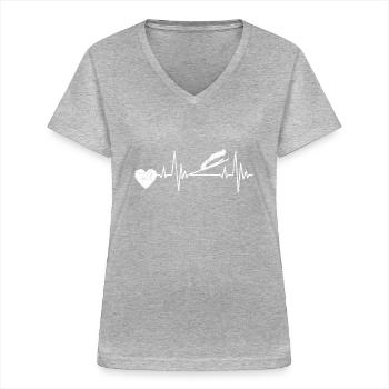 Skispringer Ski Skifliegen Skisprung Wintersport - Frauen-T-Shirt mit V-Ausschnitt - Grau meliert - Vorne - Lela (165cm)