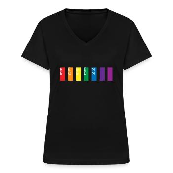 Regenbogen - Frauen-T-Shirt mit V-Ausschnitt - Schwarz - Vorne - Lela (165cm)