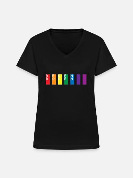 Regenbogen - Frauen-T-Shirt mit V-Ausschnitt - Schwarz