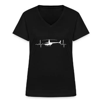 Hélicoptère Hélicoptère Pilote Battement de coeur - T-shirt col V Femme - noir - Devant - Lela (165cm)