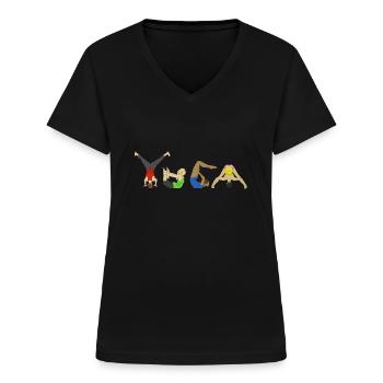 Yoga Poses - Women's V-neck T-shirt - black - Front - Lela (165cm)