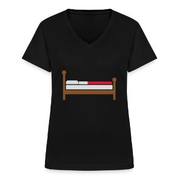 Cozy Bed Clipart Logo - T-shirt col V Femme - noir - Devant - Lela (165cm)
