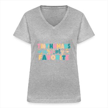 Les petits humains sont mes préférés - T-shirt col V Femme - gris chiné - Devant - Lela (165cm)