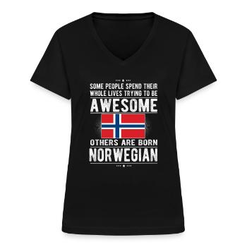 Norvège Norvégienne Drapeau Origine norvégienne - T-shirt col V Femme - noir - Devant - Lela (165cm)