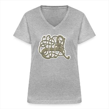 Viking Ornament Pferd - Frauen-T-Shirt mit V-Ausschnitt - Grau meliert - Vorne - Lela (165cm)