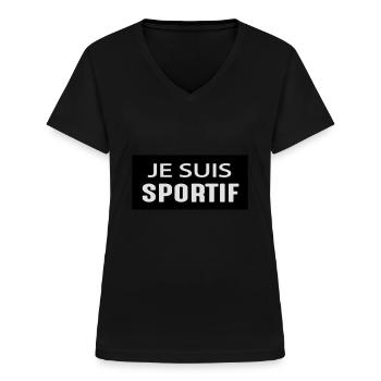 Je suis sportif - Frauen-T-Shirt mit V-Ausschnitt - Schwarz - Vorne - Lela (165cm)