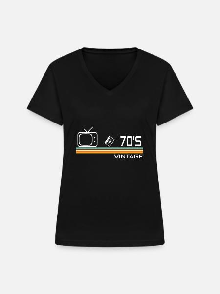 70er Jahre - Frauen-T-Shirt mit V-Ausschnitt - Schwarz