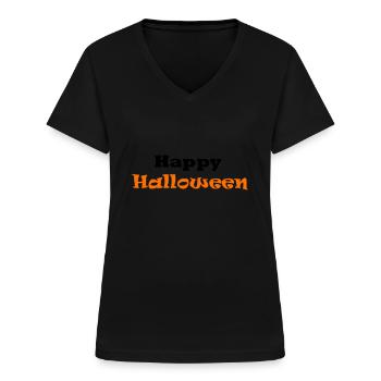 Joyeux halloween - T-shirt col V Femme - noir - Devant - Lela (165cm)