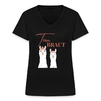 Team Braut Bride Alpaka Lama JGA Junggesellin - Frauen-T-Shirt mit V-Ausschnitt - Schwarz - Vorne - Lela (165cm)