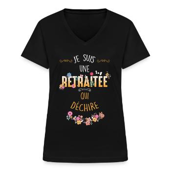 Femme retraitée qui déchire - T-shirt col V Femme - noir - Devant - Lela (165cm)