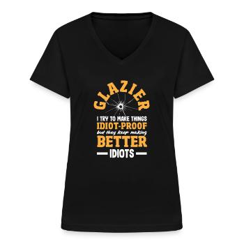 Glaser Geschenk - Frauen-T-Shirt mit V-Ausschnitt - Schwarz - Vorne - Lela (165cm)