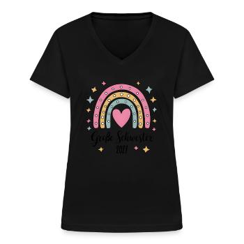 Große Schwester 2027 Regenbogen - Frauen-T-Shirt mit V-Ausschnitt - Schwarz - Vorne - Lela (165cm)