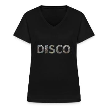 DISCO lettering disco ball look dancing mottofun - Women's V-neck T-shirt - black - Front - Lela (165cm)