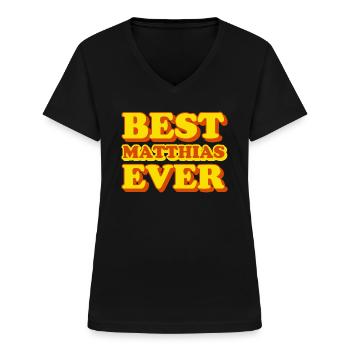 Matthias Vorname Lustiges Geschenk - Frauen-T-Shirt mit V-Ausschnitt - Schwarz - Vorne - Lela (165cm)
