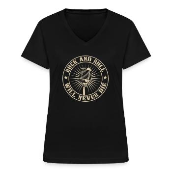 Mikrofon Rock And Roll Will Never Die Musik Sänger - Frauen-T-Shirt mit V-Ausschnitt - Schwarz - Vorne - Lela (165cm)