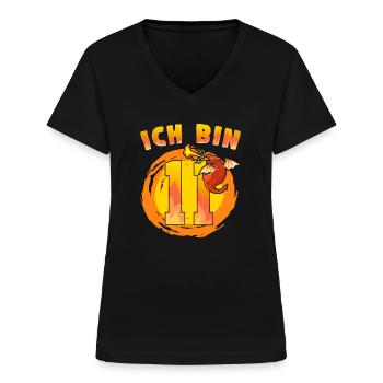11. Geburtstag Ich Bin 11 Drachen Mitgebsel - Frauen-T-Shirt mit V-Ausschnitt - Schwarz - Vorne - Lela (165cm)