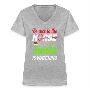 Be nice to the Nurse - Frauen-T-Shirt mit V-Ausschnitt - Grau meliert - Vorne - Lela (165cm)