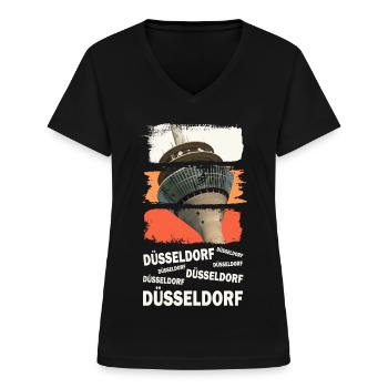 Düsseldorf Deutschland Stadt Skyline Vintage Retro - Frauen-T-Shirt mit V-Ausschnitt - Schwarz - Vorne - Lela (165cm)