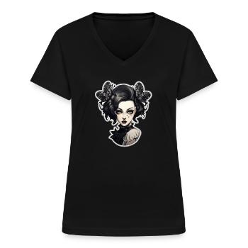 Goth Girl Gothic Butterfly Horror Evil Eye - Women's V-neck T-shirt - black - Front - Lela (165cm)