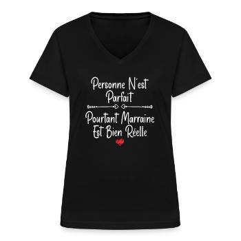 Marraine - T-shirt col V Femme - noir - Devant - Lela (165cm)