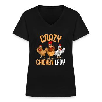 Verrücktes Huhn Dame Frauen Huhn - Frauen-T-Shirt mit V-Ausschnitt - Schwarz - Vorne - Lela (165cm)