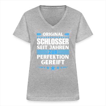 Zur Perfektion gereifter Schlosser - Frauen-T-Shirt mit V-Ausschnitt - Grau meliert - Vorne - Lela (165cm)