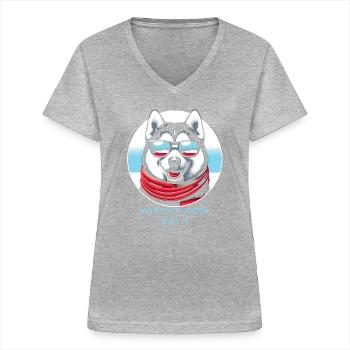 Coole Husky-Vitrine - Frauen-T-Shirt mit V-Ausschnitt - Grau meliert - Vorne - Lela (165cm)