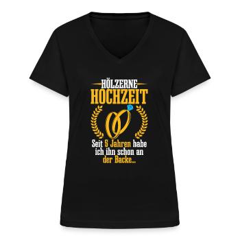 Hölzerne Hochzeit 5 Jahre Ehefrau Geschenk - Frauen-T-Shirt mit V-Ausschnitt - Schwarz - Vorne - Lela (165cm)