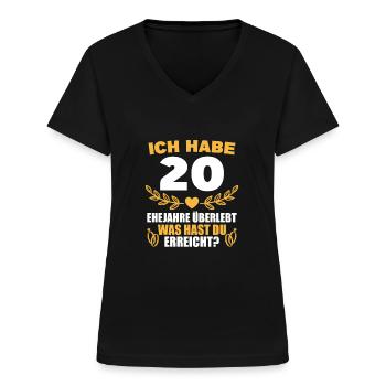 Porzellanhochzeit 20. Hochzeitstag Geschenk - Frauen-T-Shirt mit V-Ausschnitt - Schwarz - Vorne - Lela (165cm)