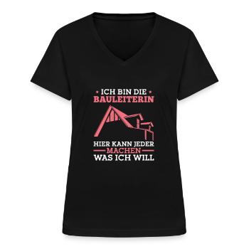 Bauleitung Bauaufsicht Baustelle Bauleiterin - Frauen-T-Shirt mit V-Ausschnitt - Schwarz - Vorne - Lela (165cm)