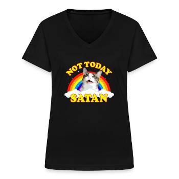 NICHT HEUTE SATAN! - Roger die Katze, Death Metal Rain - Frauen-T-Shirt mit V-Ausschnitt - Schwarz - Vorne - Lela (165cm)