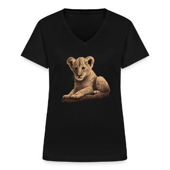 Baby Löwe Wildkatze - Frauen-T-Shirt mit V-Ausschnitt - Schwarz - Vorne - Lela (165cm)