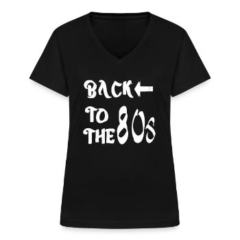 BACK TO THE 80s Outfit - Frauen-T-Shirt mit V-Ausschnitt - Schwarz - Vorne - Lela (165cm)