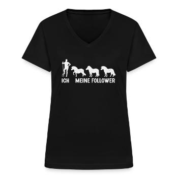 Shetland Pony Meine Follower Pferde Reitsport - Frauen-T-Shirt mit V-Ausschnitt - Schwarz - Vorne - Lela (165cm)