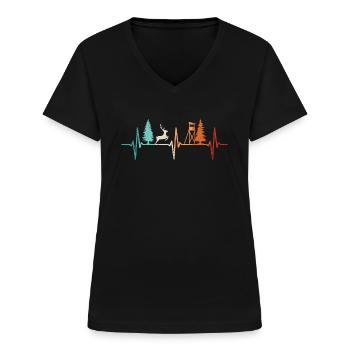 Jagd Herzschlag Jäger Förster Jagdschein Rotwild - Frauen-T-Shirt mit V-Ausschnitt - Schwarz - Vorne - Lela (165cm)