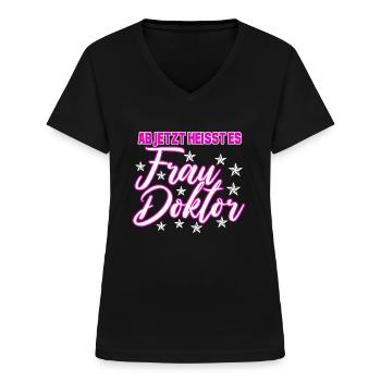 Frau Doktor - Frauen-T-Shirt mit V-Ausschnitt - Schwarz - Vorne - Lela (165cm)