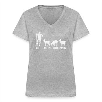 Ziegen Ziegenbock Landwirtin Ziege - Frauen-T-Shirt mit V-Ausschnitt - Grau meliert - Vorne - Lela (165cm)