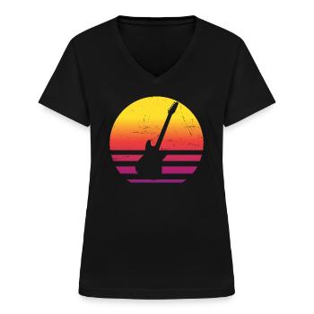 Guitariste - T-shirt col V Femme - noir - Devant - Lela (165cm)