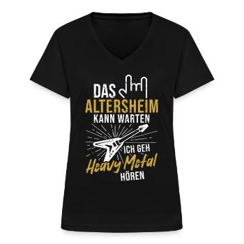 Heavy Metal Rock Musik Opa Altersheim Rentner - Frauen-T-Shirt mit V-Ausschnitt - Schwarz - Vorne - Lela (165cm)