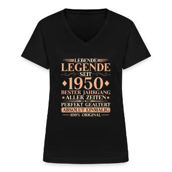 Jahrgang 1950 geboren - Vintage 75. Geburtstag - Frauen-T-Shirt mit V-Ausschnitt - Schwarz - Vorne - Lela (165cm)