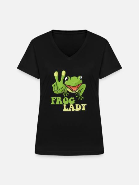 Frog Lady - Frauen-T-Shirt mit V-Ausschnitt - Schwarz