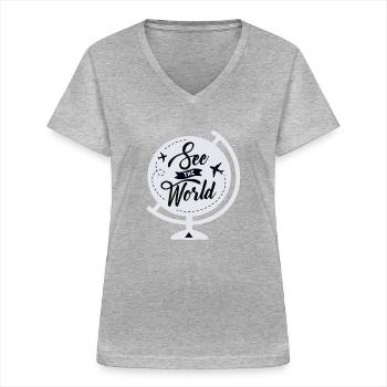 Voir le monde - T-shirt col V Femme - gris chiné - Devant - Lela (165cm)